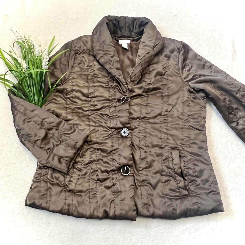 Chico's Olive Quilted Lightweight Puffer Jacket - Size Large (2)